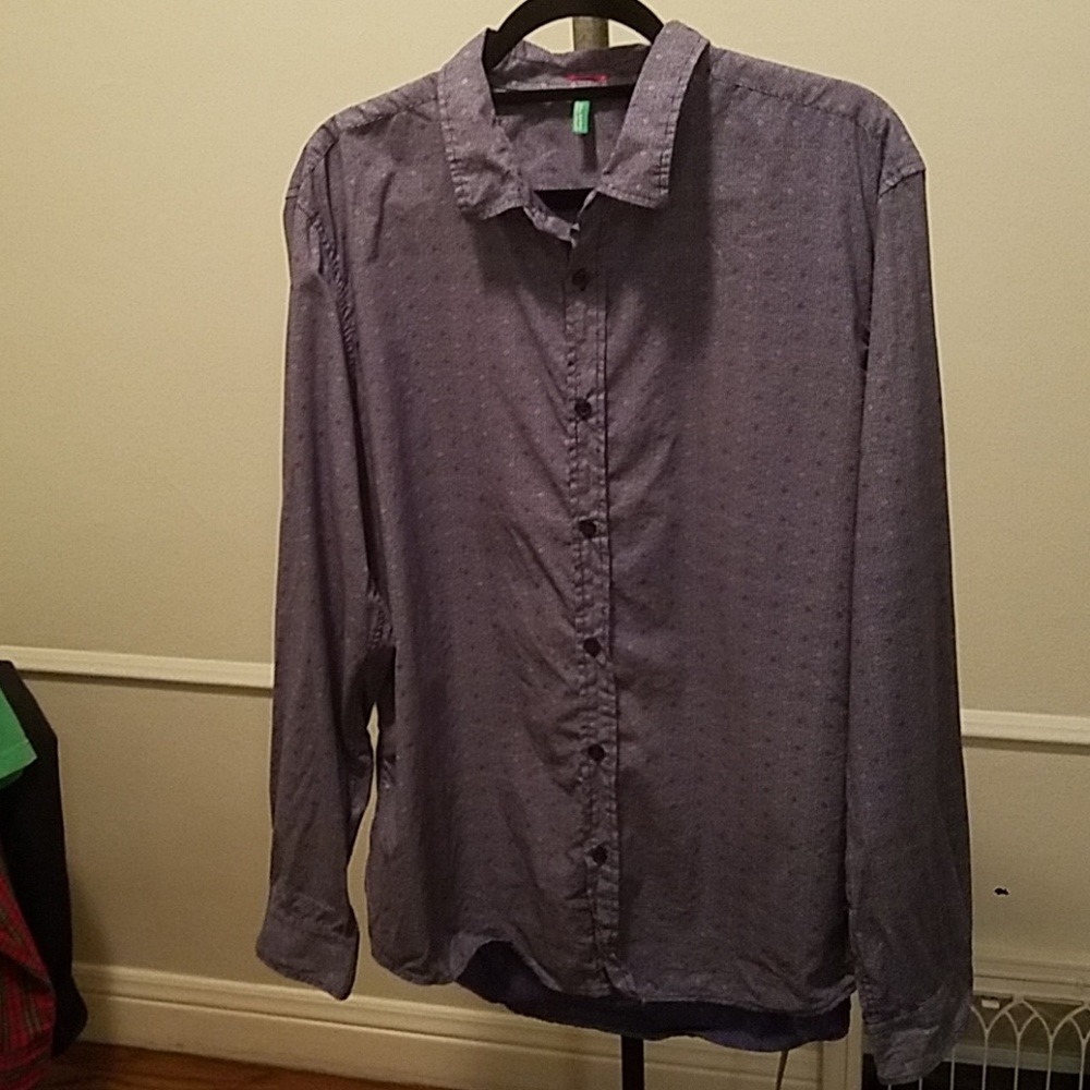 BENETTON Micro Floral Button-down L/S Shirt, XXL